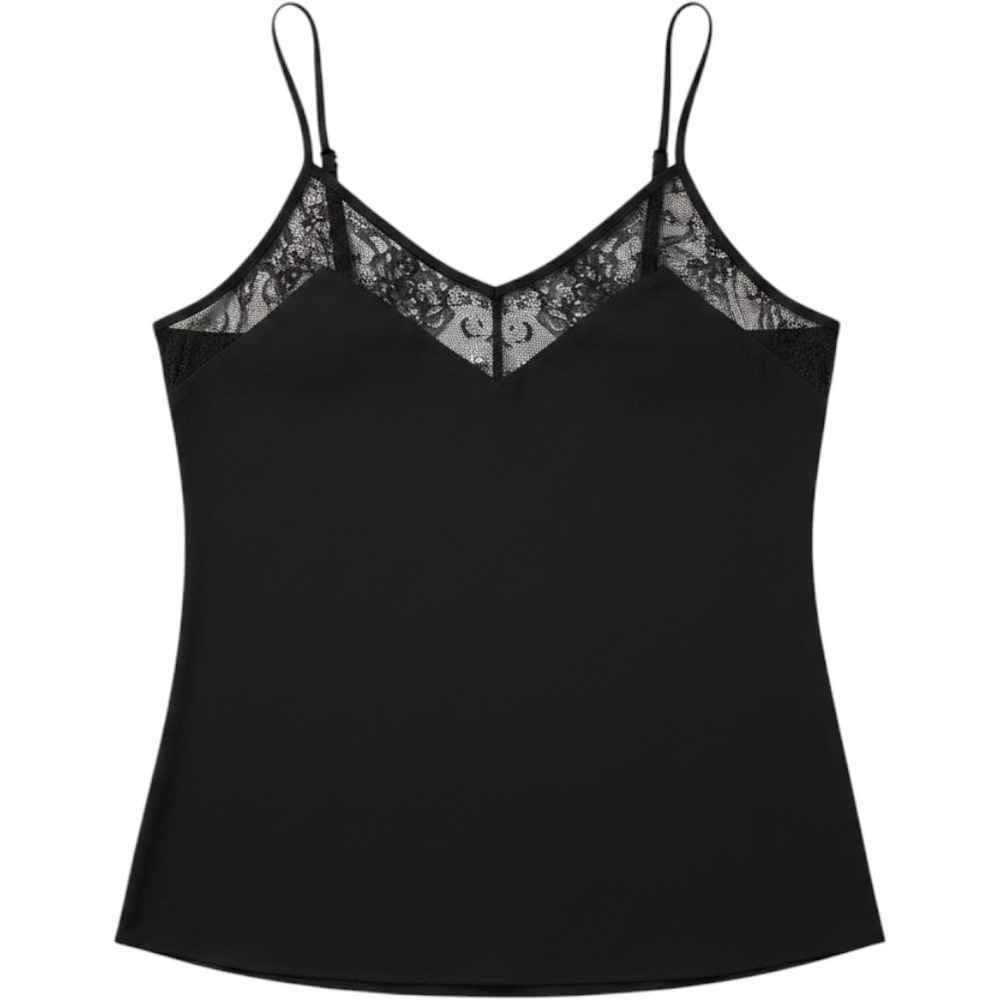 Forever 21 Camisole Top Lace Sheer Spaghetti Strap Tank Black Womens M